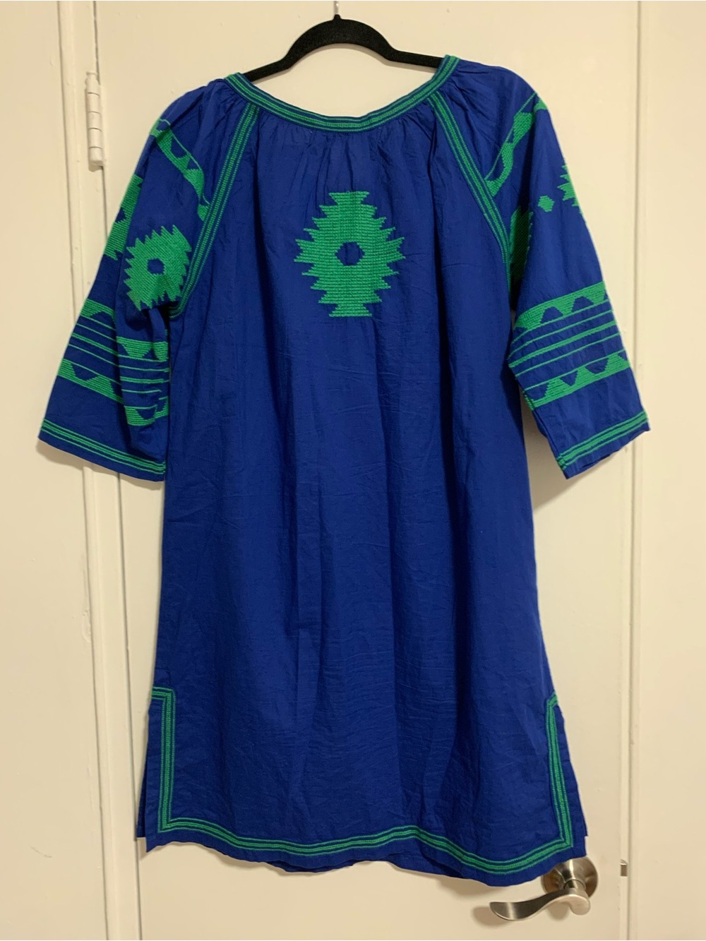 Gretchen Scott Designs Cobalt Blue Dress with Green Embroidery - Picture 2 of 10